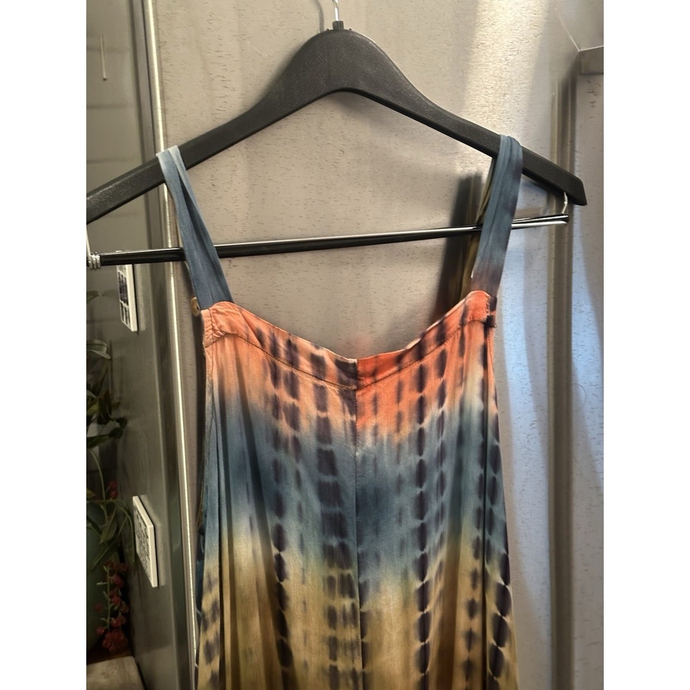 Rainbow Striped Rayon Romper L/XL Pockets Adj Straps Festival Y2K - Picture 5 of 16